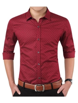 YTD Mens 100% Cotton Casual Slim Fit Long Sleeve Button Down Printed Dress Shirts