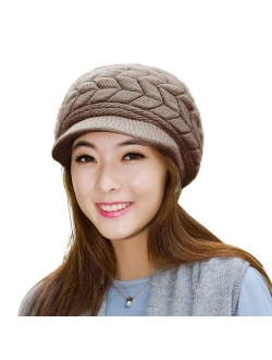 HINDAWI Women Winter Warm Knit Hat Wool Snow Ski Caps with Visor
