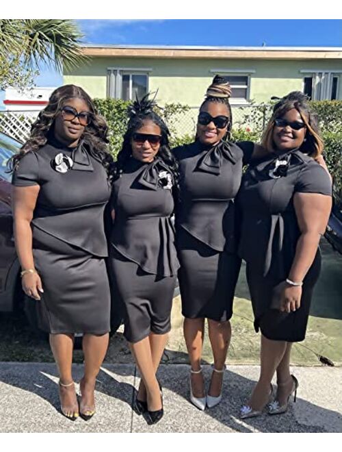 LAGSHIAN Women Fashion Peplum Bodycon Short Sleeve Bow Club Ruffle Pencil Office Party Dress