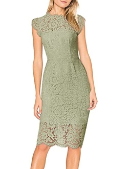 Women's Sleeveless Lace Floral Elegant Cocktail Dress Crew Neck Knee Length for Party