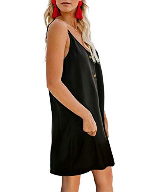 Buy AlvaQ Women Summer Spaghetti Strap Button Down V Neck Sleeveless Casual  Mini Dress online | Topofstyle