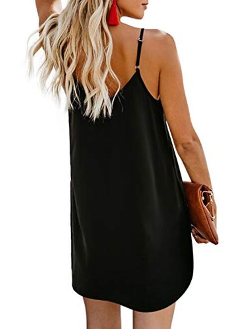 Buy AlvaQ Women Summer Spaghetti Strap Button Down V Neck Sleeveless Casual  Mini Dress online | Topofstyle