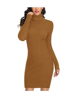 v28 Sweater Dress for Women Ribbed Knit Fitted midi Sexy Fall Winter Bodycon Cowl Neck Dresses