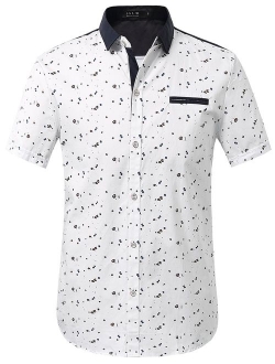 SSLR Men's Printed Button Down Casual Short Sleeve Cotton Shirts