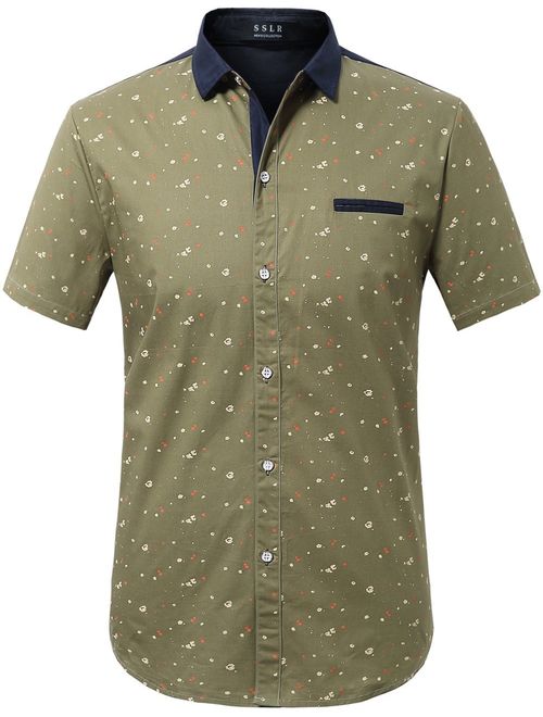 SSLR Men's Printed Button Down Casual Short Sleeve Cotton Shirts