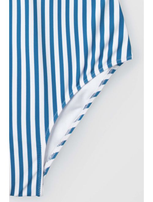 CUPSHE Women's Blue White Stripe Ruffled One Piece Swimsuit