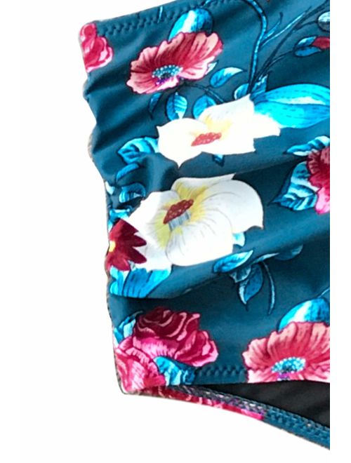 CUPSHE Women's Sapphire Blue Floral High Waisted Bikini Set