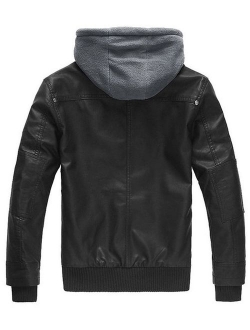 Wantdo Men's Faux Leather Removable Hood With Jacket