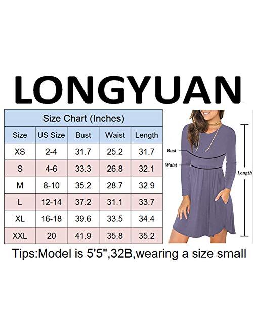 LONGYUAN Women's Long Sleeve T Shirt Dresses Casual Swing Dress with Pockets