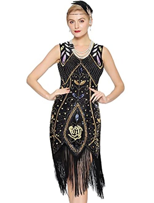 Metme Women's 1920s Vintage Flapper Fringe Beaded Great Gatsby Party Dress