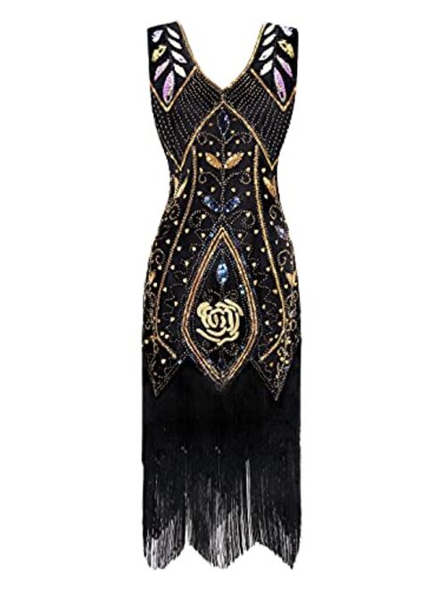 Metme Womens 1920s Vintage Flapper Fringe Beaded Great Gatsby Party Dress