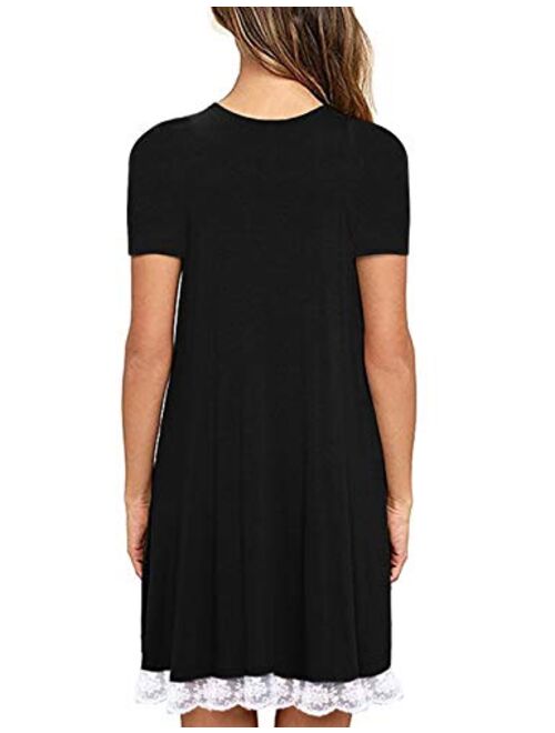 Halife Women's Summer Fall Short Sleeve/Long Sleeve Lace Hem T-Shirt Loose Dress with Pockets