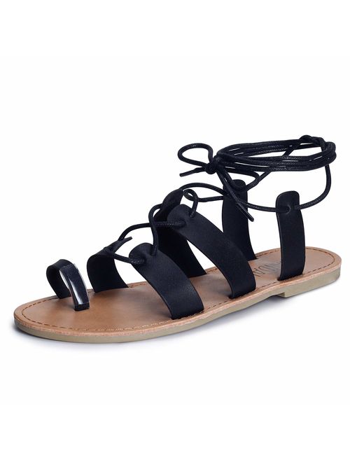 SANDALUP Tie Up Flat Gladiator Roman Sandals for Women