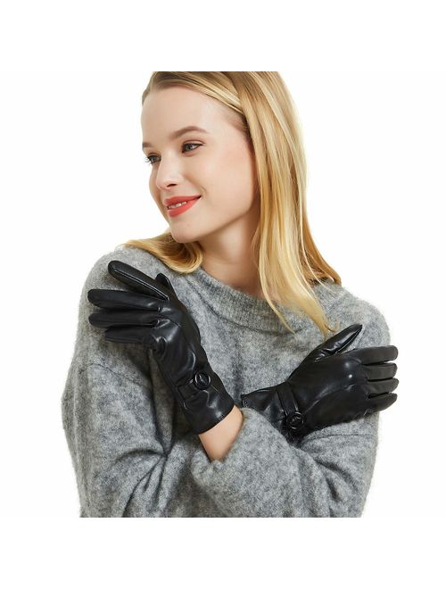 Womens Winter Leather Touchscreen Texting Warm Driving Lambskin Gloves 100% Pure