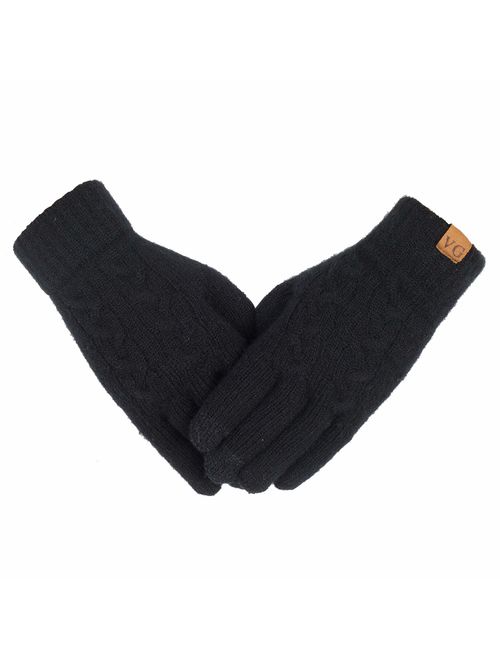 Women's Winter Warm Touch Screen Gloves Cable Knit Wool Fleece Lined Touchscreen Texting Mittens for Women