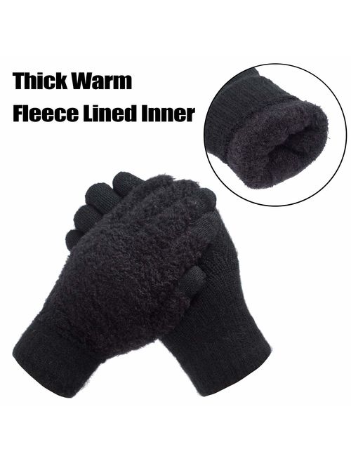 Women's Winter Warm Touch Screen Gloves Cable Knit Wool Fleece Lined Touchscreen Texting Mittens for Women