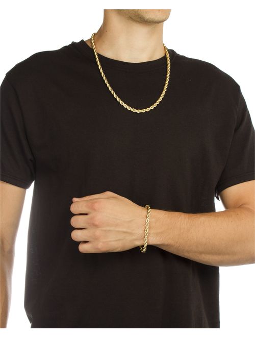 JOTW Goldtone 6mm 24 Inch D-Cut Rope Chain Necklace a Matching Bracelet Jewelry Set - All Bracelet (C403SET)