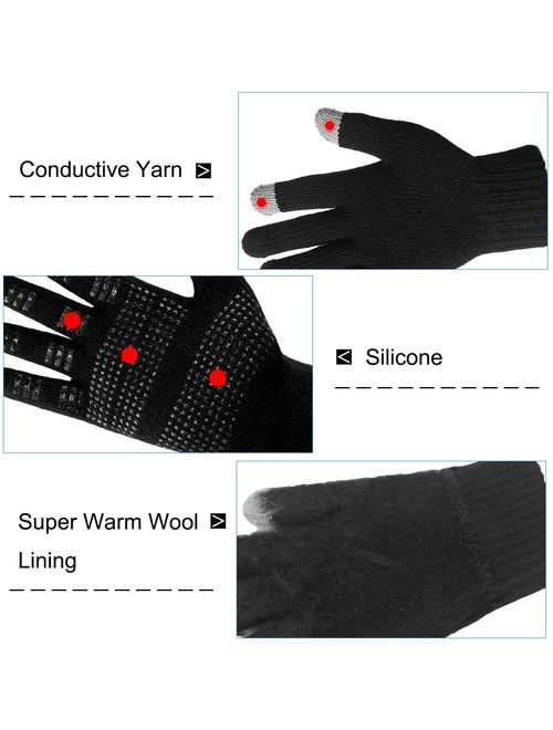 LETHMIK Mens&Womens Non-Slip Touchscreen Gloves Winter Warm Knit Wool Lined Texting Glove