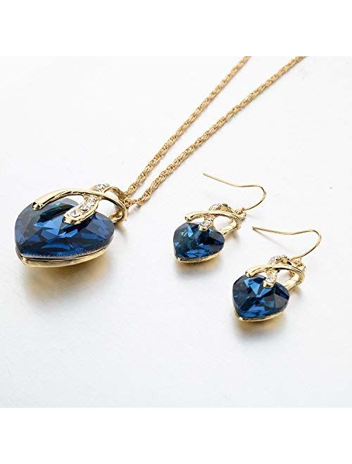 Long Way Austrian Crystal Fashion Heart Jewelry Sets Necklace Earrings Wedding Party Accessories
