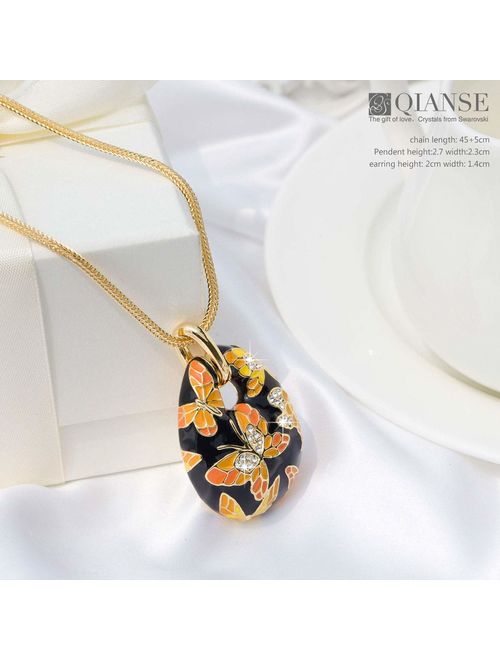 QIANSE Christmas Jewelry Set Gifts Spring of Versailles Gold Plated Handcrafted Enamel Butterfly Jewelry Set