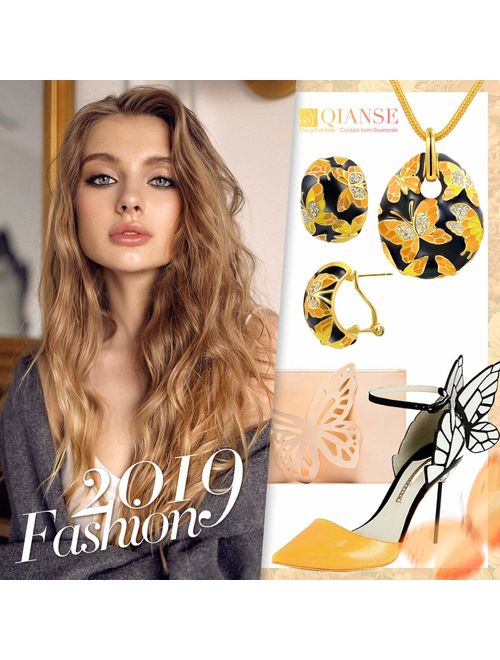 QIANSE Christmas Jewelry Set Gifts Spring of Versailles Gold Plated Handcrafted Enamel Butterfly Jewelry Set
