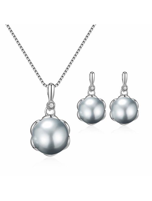 Long Way Crystal Necklace Drop Earrings Set Pearl Jewelry Set Wedding Jewelry for Women