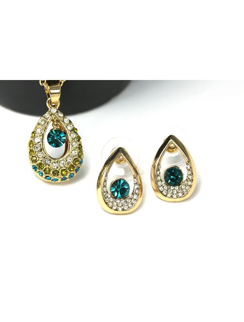 KATGI Fashion Austrian Crystal Angel Teardrop Pendant Necklace & Earrings (Set of 2)