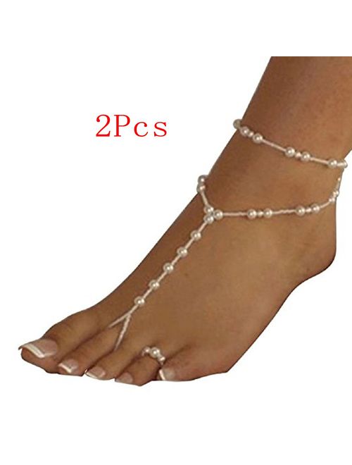 TONSEE 1PC Pearl Barefoot Sandal Foot Jewelry Anklet Chain
