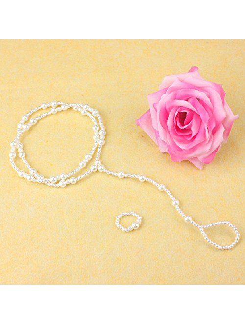 TONSEE 1PC Pearl Barefoot Sandal Foot Jewelry Anklet Chain