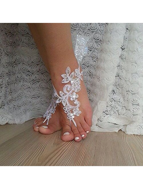 Ruolai ASA Bridal Summer Crochet Barefoot Sandals Lace Anklets Wedding Prom Party Bangles