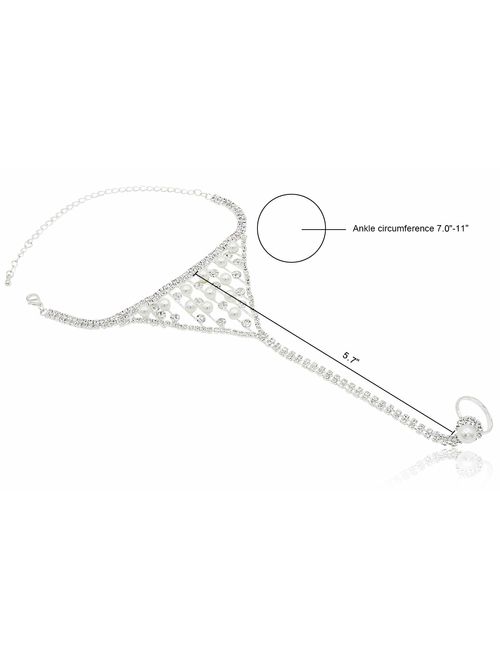 Bienvenu 2 Pieces Beach Barefoot Adorn Alloy Golden Rhinestone Foot Anklet Chain