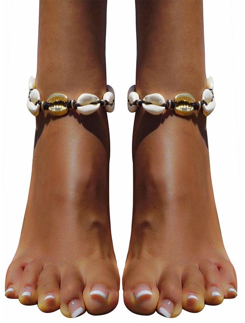 Bienvenu 2 Piece White Ankle Bracelet Crochet Anklets Barefoot Sandals Foot Jewelry