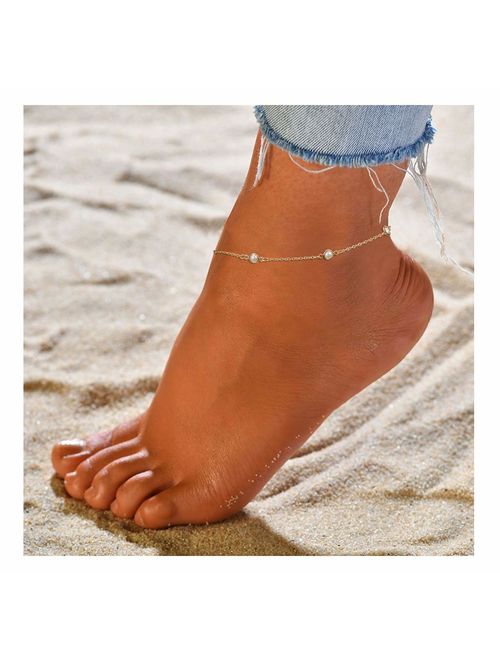 Wishoney Foot Chain Boho Beach Jewelry Layer Anklet for Women Adjustable Anklet
