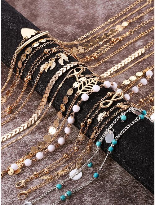 Hestya Ankle Chain Bracelet Adjustable Barefoot Beach Anklet Boho Foot Jewelry Set for Women Girls (12 Pieces, Style A)