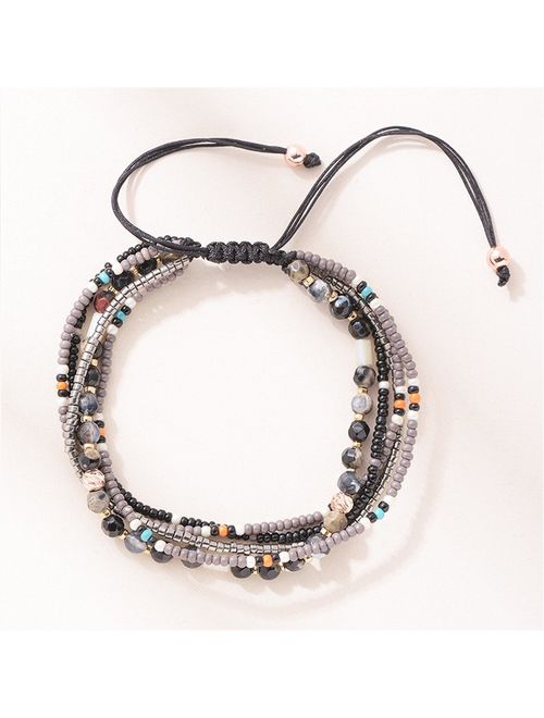 Joya Gift Handmade Adjustable Wrap Bracelet Bohemian String Braided Beads Anklets Gifts for Women Girls