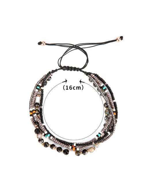 Joya Gift Handmade Adjustable Wrap Bracelet Bohemian String Braided Beads Anklets Gifts for Women Girls