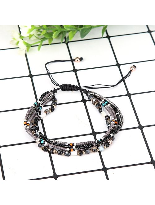 Joya Gift Handmade Adjustable Wrap Bracelet Bohemian String Braided Beads Anklets Gifts for Women Girls