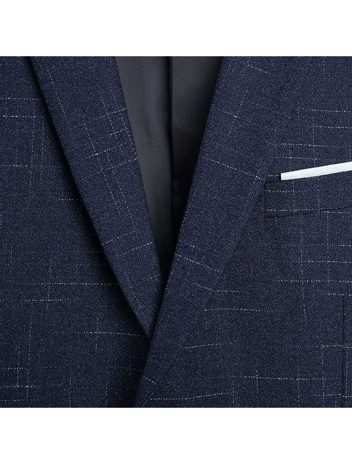 NSBS Mens 3 Piece Classic Tweed Herringbone Check Tan Slim Fit Vintage Suit