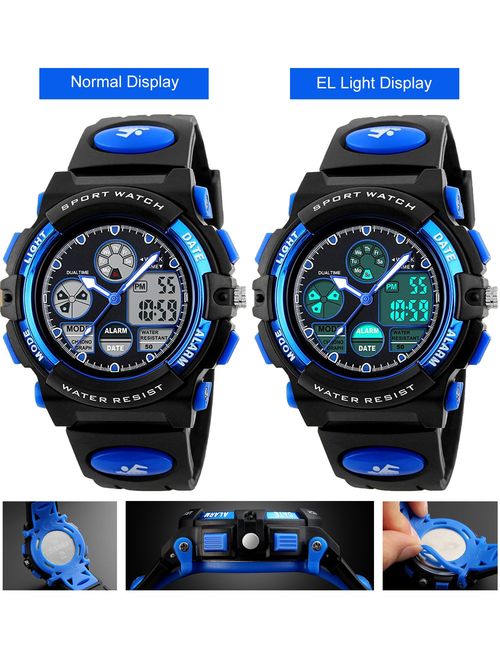 Kids Sports Digital Watch -Boys Waterproof Outdoor Analog Watch with Alarm, Wrist Watches for Childrens
