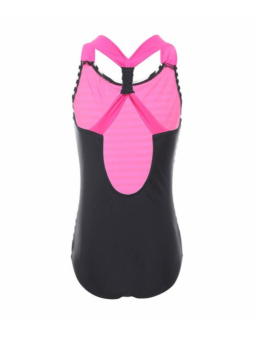 BELLOO Bathing Suits for Girls, Race Back Girls Swimsuit, Size 4-16