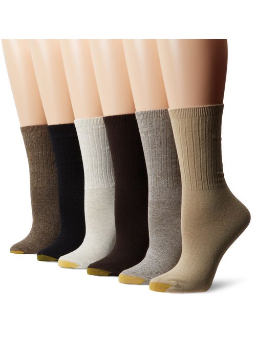 Gold Toe Women's 6-Pack Casual Ribbed Crew Sock