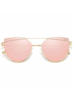 Cat Eye Mirrored Flat Lenses Street Fashion Metal Frame Women Sunglasses SJ1001