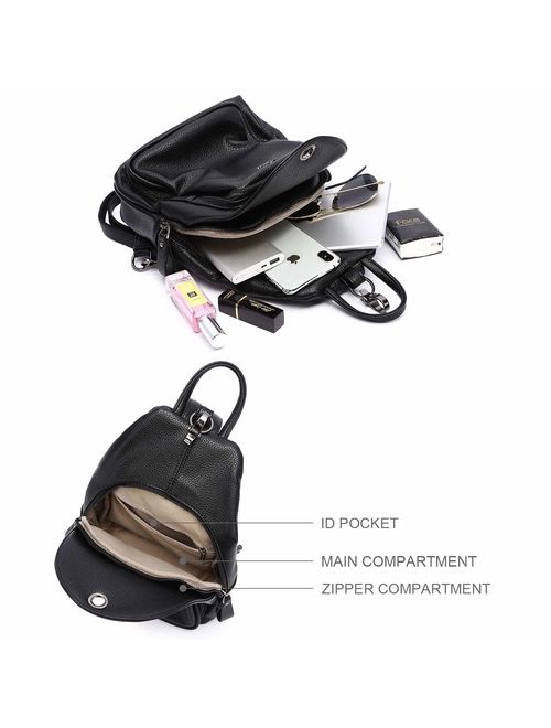 Small Backpack Purse for Women, Backpack Handbags Lightweight PU Nylon Sling Purse with Convertible Shoulder Strap