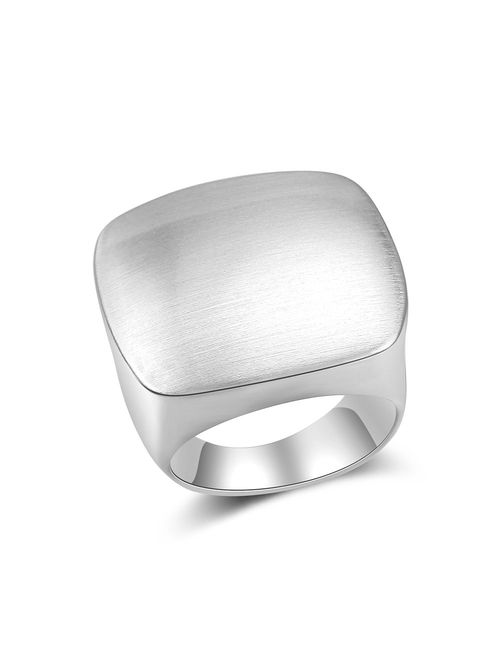 Aprilery Modern Metal Brushed Metal Finish Square Cocktail Statement Rings for Women and Girls Eco Material Silver and Gold