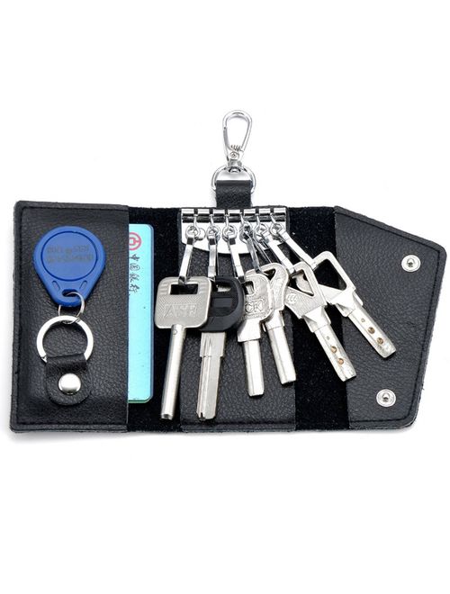 Aladin Leather Pocket Key Organizer Case with 6 Hooks & 1 Car Key Fob Holder