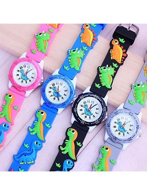 Turn Life Kids Watches, 3D Lovely Analog Dinosaur Cartoon Pattern Environmental Protection Silicone Band Waterproof Ideal Quartz Watch Gift for 3-10 Year Girls Boys Stude