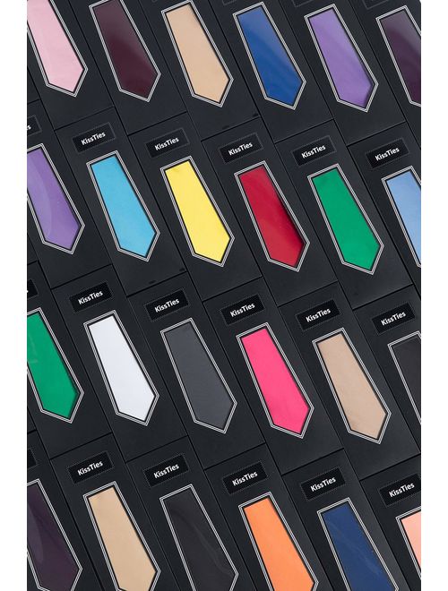 KissTies Solid Tie Set Satin Wedding Ties + Pocket Square + Gift Box