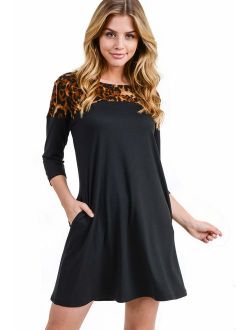 Women's Printed Crew Neck A-Line Dresses with Pockets Casual Tropical Floral Novelty Animal Christmas Patterns