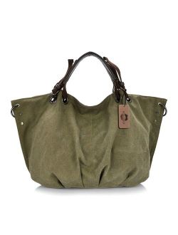 KISS GOLD(TM) European Style Canvas Large Tote Top Handle Bag Shopping Hobo Shoulder Bag, Large Size 22 '' X6.3'' X 14.2 ''