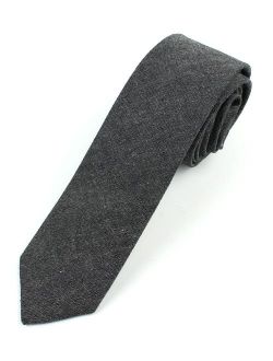 Men's Chambray Cotton Skinny Necktie Tie Textured Distressed Style - 2 1/2
